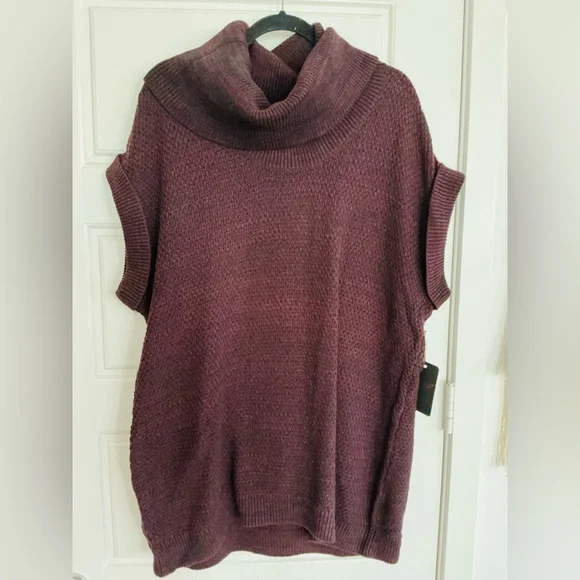 DEX Womans Plus Size 2X Black Purple Cap Sleeves Pullover Cowl Neck Sweater NWT - Picture 2 of 3